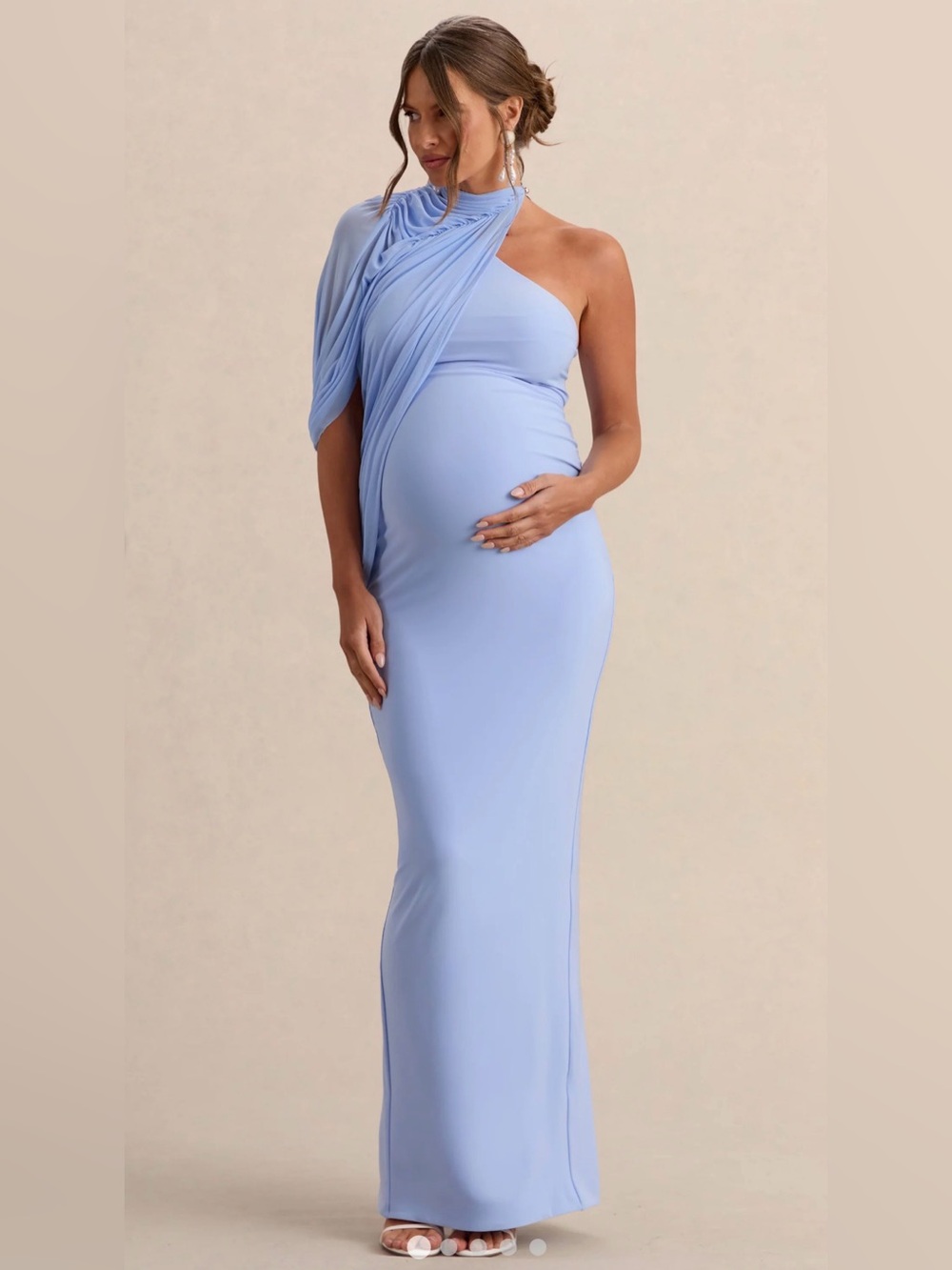 Worn Once Club London Merella Blue Maternity Maxi Dress w/ Cape Sleeve size 8